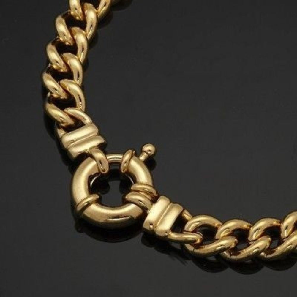 18ct Heavy Yellow Gold Plated Euro Chain Bracelet with Bolt Clasp - USA Made-2