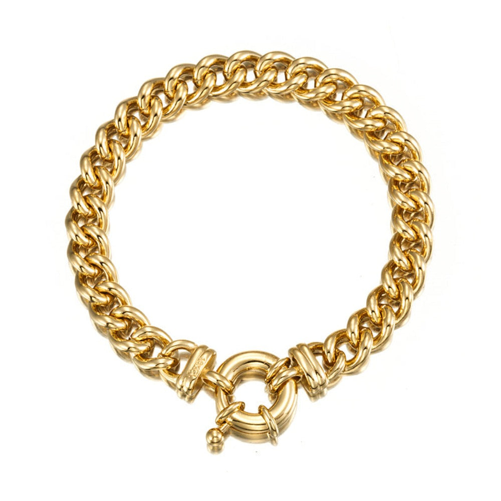18ct Heavy Yellow Gold Plated Euro Chain Bracelet with Bolt Clasp - USA Made-3