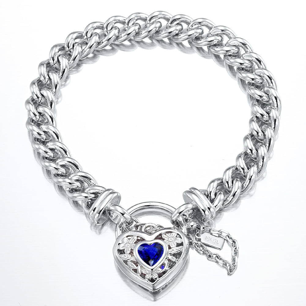 925 Sterling Silver Plated Euro Chain Bracelet with a Dark Blue Filigree Locket - USA Made