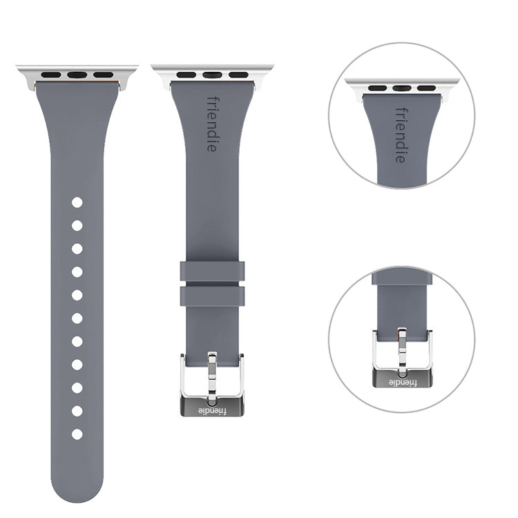Silicone Band in Stardust Grey with Silver Classic Buckle - The Gippsland - Compatible with Apple Watch Size 38mm to 41mm-1
