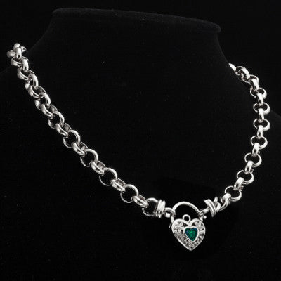 925 Sterling Silver Plated 10mm Belcher Chain Necklace with a Green Filigree Locket - USA Made-1