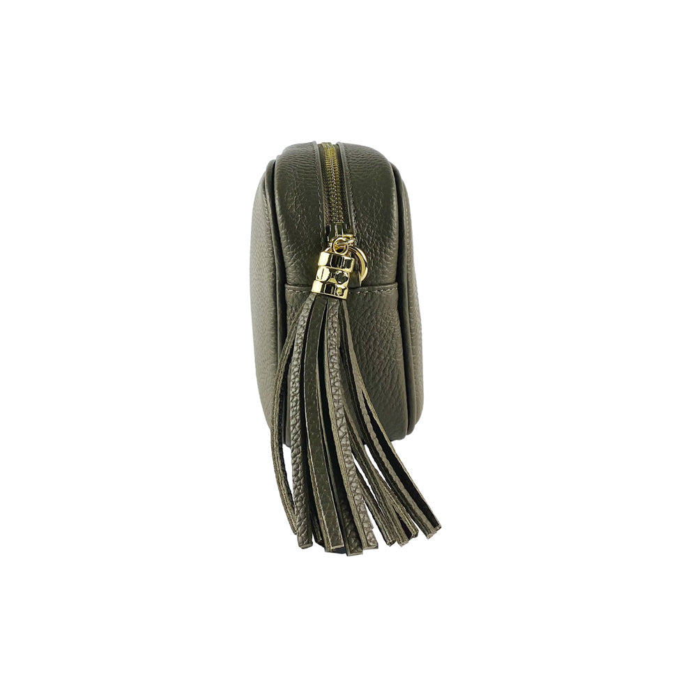 RB1007AQ | Tracollina Donna in Vera Pelle Made in Italy.Tracolla removibile. Attacchi con moschettoni in metallo Oro Lucido - Colore Taupe - Dimensioni: cm 20 x 15 x 7