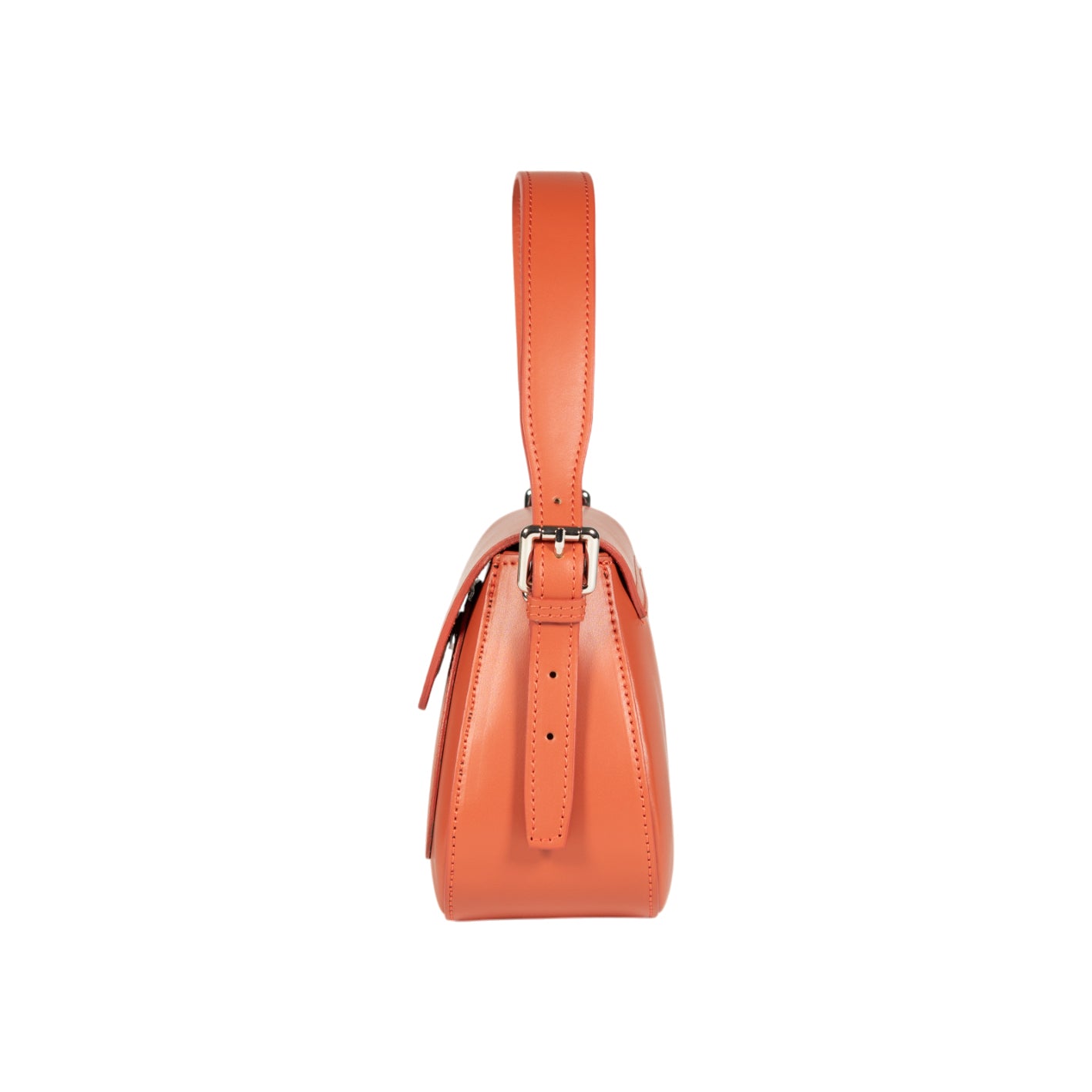 RB1030AM | Borsa Donna a Spalla EMMA con pattina in Vera Pelle Made in Italy. Accessori in metallo Argento Lucido - Colore Paprika - Dimensioni: cm 24 x 18 x 9 + 14,5 (Luce manico)