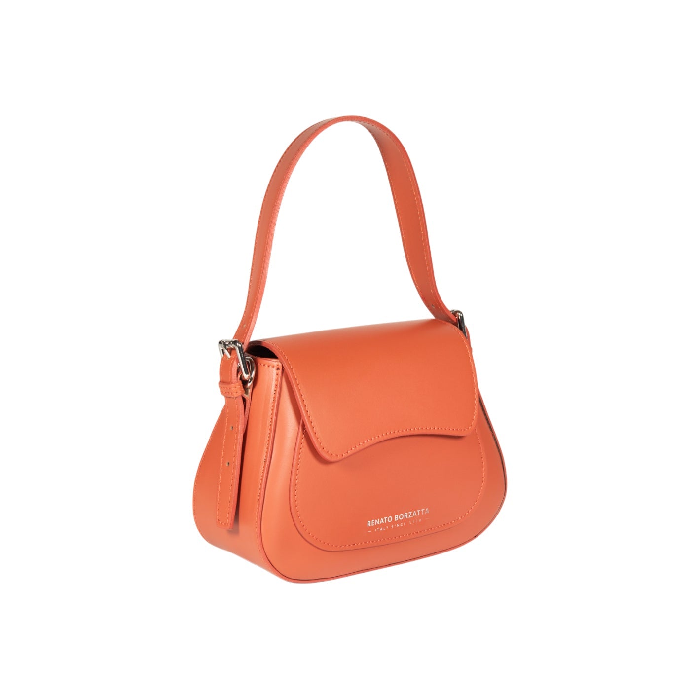 RB1030AM | Borsa Donna a Spalla EMMA con pattina in Vera Pelle Made in Italy. Accessori in metallo Argento Lucido - Colore Paprika - Dimensioni: cm 24 x 18 x 9 + 14,5 (Luce manico)