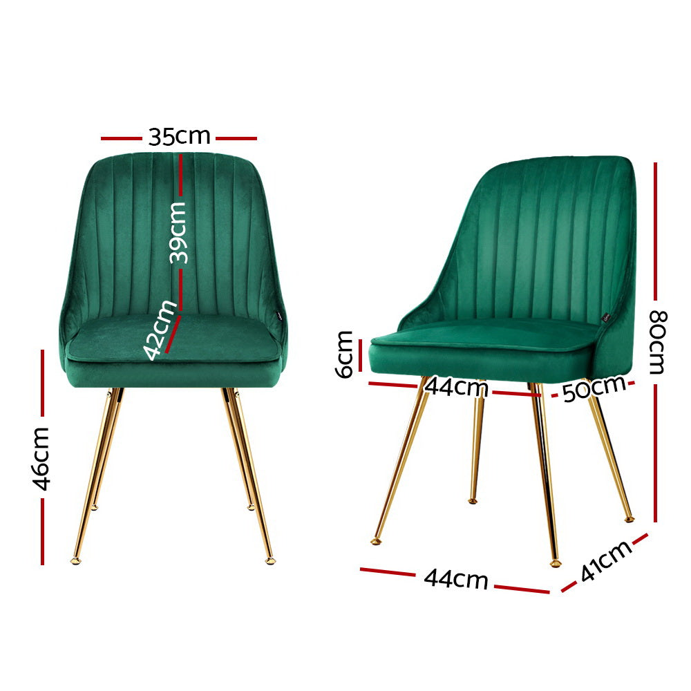 NNEDSZ Set of 2 Dining Chairs Retro Chair Cafe Kitchen Modern Metal Legs Velvet Green