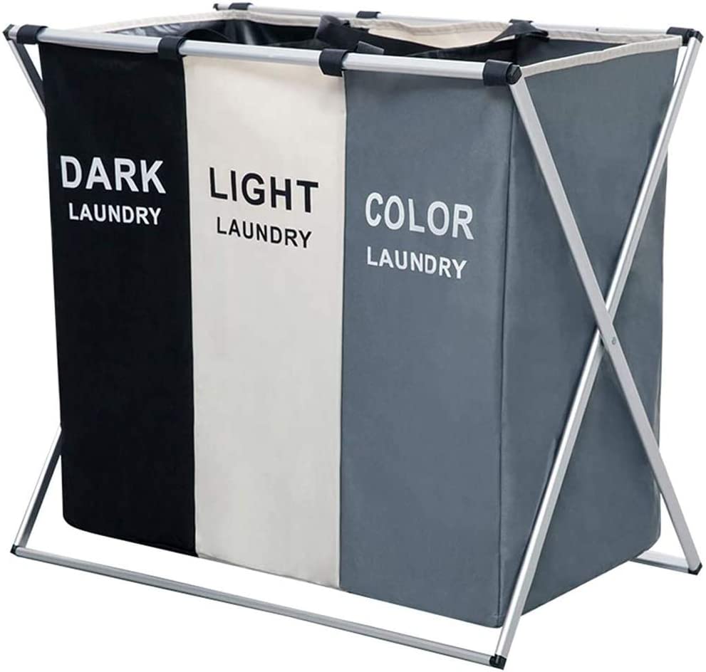 NNEDSZ 3 in 1 Large 135L Laundry Clothes Hamper Basket with Waterproof bags and Aluminum Frame (Multi)