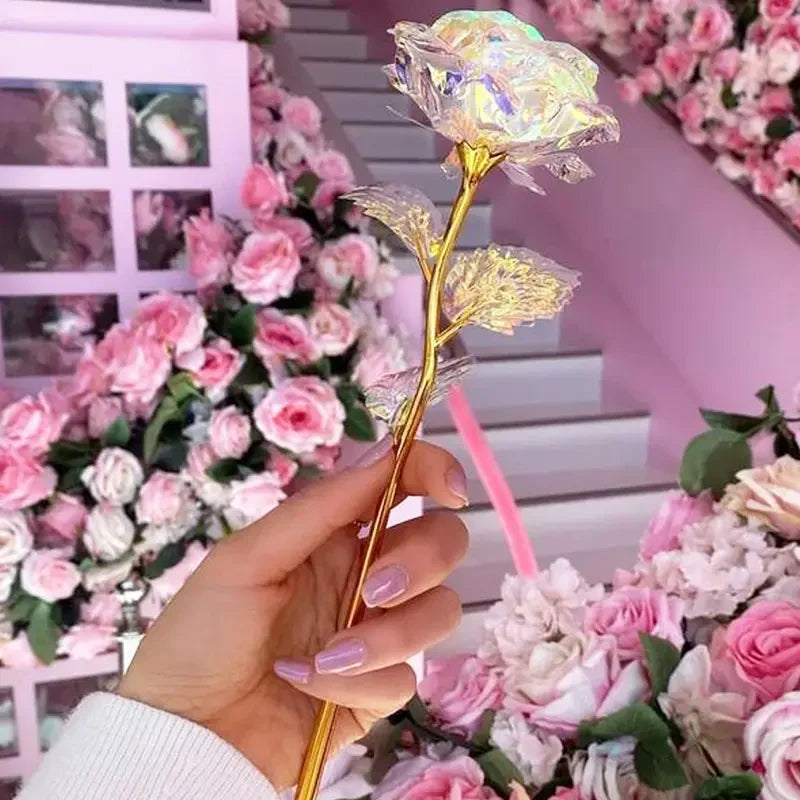 Rose Golden Crystal Artificial Rose Flowers - Pack of 10