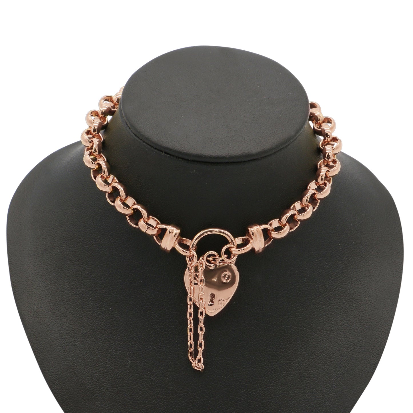 18ct Heavy Rose Gold Plated 6mm Belcher Chain Bracelet with a Small Plain Heart Locket - USA Made-0