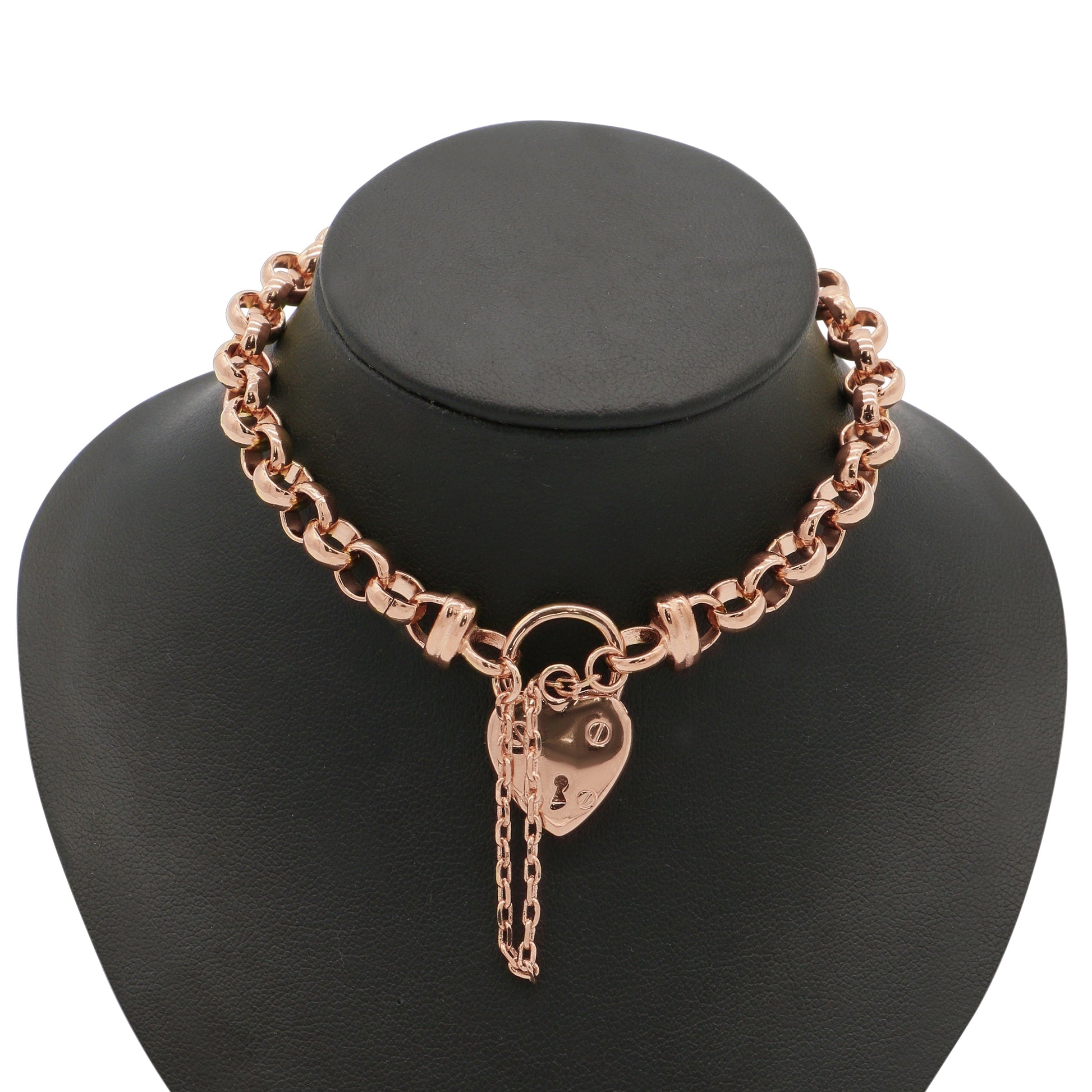 18ct Heavy Rose Gold Plated 6mm Belcher Chain Bracelet with a Small Plain Heart Locket - USA Made-0