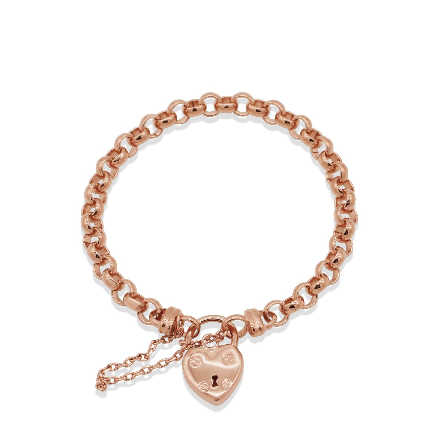 18ct Heavy Rose Gold Plated 6mm Belcher Chain Bracelet with a Small Plain Heart Locket - USA Made-1