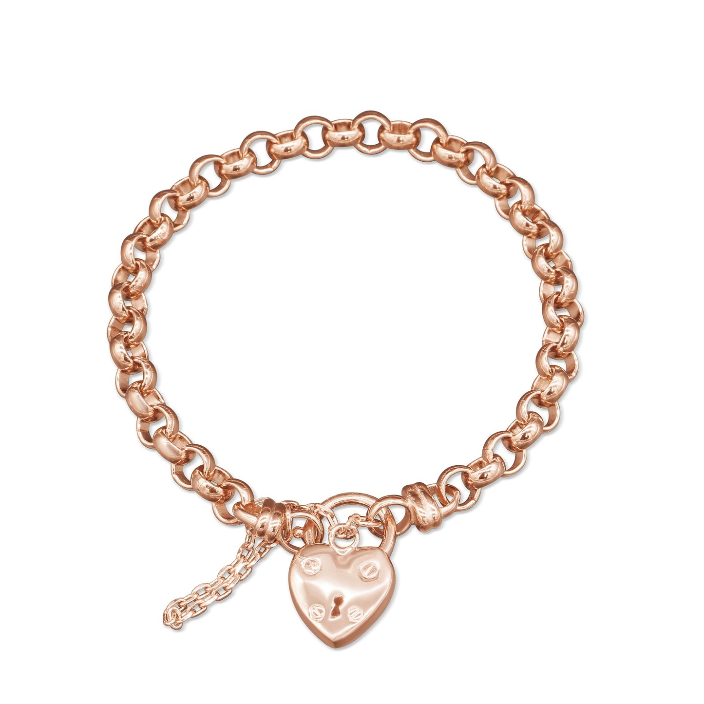18ct Heavy Rose Gold Plated 6mm Belcher Chain Bracelet with a Small Plain Heart Locket - USA Made-2