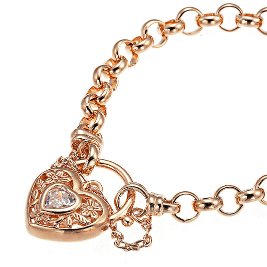 18ct Heavy Rose Gold Plated 6mm Belcher Chain Bracelet with a Filigree Locket - USA Made
