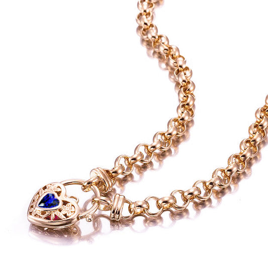 18ct Heavy Rose Gold Plated 6mm Belcher Chain Necklace with a Dark Blue Filigree Locket - USA Made-0