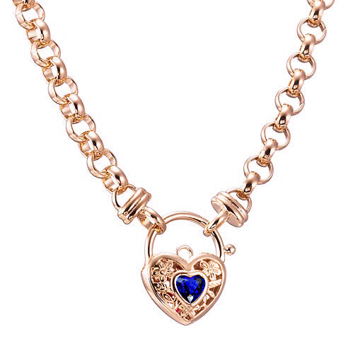 18ct Heavy Rose Gold Plated 6mm Belcher Chain Necklace with a Dark Blue Filigree Locket - USA Made-1