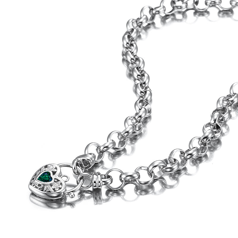 925 Sterling Silver Plated 10mm Belcher Chain Necklace with a Green Filigree Locket - USA Made-0