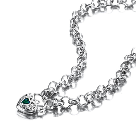 925 Sterling Silver Plated 10mm Belcher Chain Necklace with a Green Filigree Locket - USA Made-0