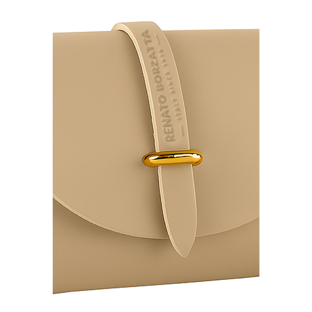 RB1001AL | Borsa Piccola in Vera Pelle Made in Italy con Tracollina removibile e passante di chiusura in metallo Oro Lucido - Colore Beige - Dimensioni: cm 16,5 x 11 x 8
