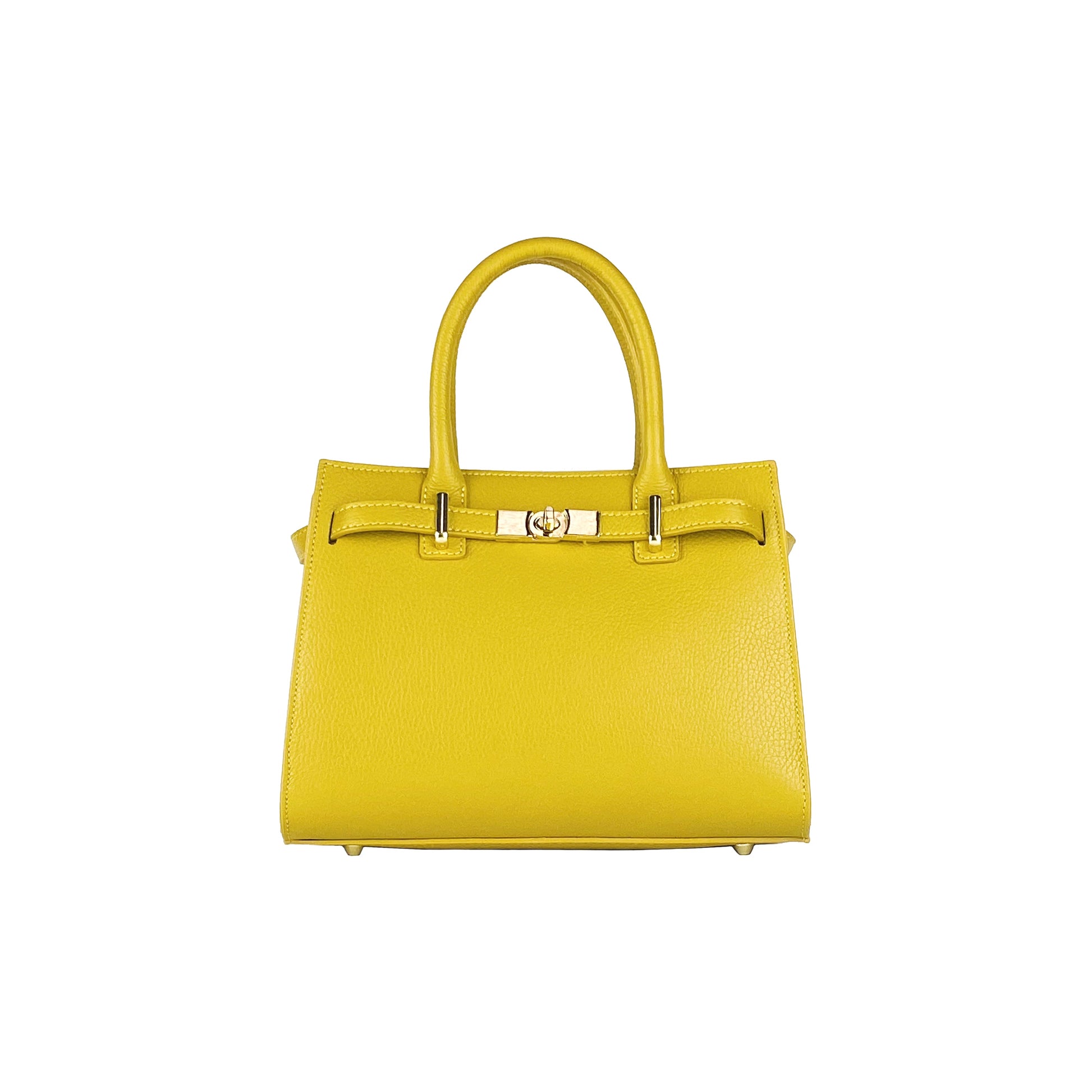 RB1016AR | Borsa Donna a Mano in Vera Pelle Made in Italy con tracolla removibile. Attacchi con moschettoni in metallo Oro Lucido - Colore Senape - Dimensioni: cm 28 x 20 x 14 + 12,5-2