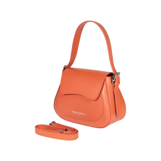 RB1030AM | Borsa Donna a Spalla EMMA con pattina in Vera Pelle Made in Italy. Accessori in metallo Argento Lucido - Colore Paprika - Dimensioni: cm 24 x 18 x 9 + 14,5 (Luce manico)