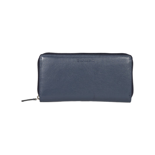RB12080D | Portafogli Donna in Vera Pelle pieno fiore, con leggera grana. Colore Blu. Protezione RFID. Dimensioni: cm 20 x 10 x 2,5. Confezione: Scatola regalo fondo/coperchio
