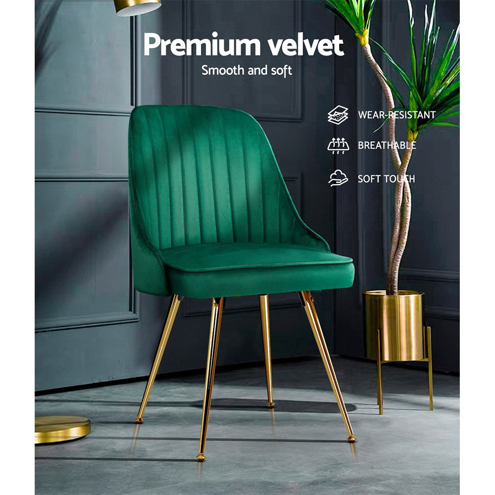 NNEDSZ Set of 2 Dining Chairs Retro Chair Cafe Kitchen Modern Metal Legs Velvet Green