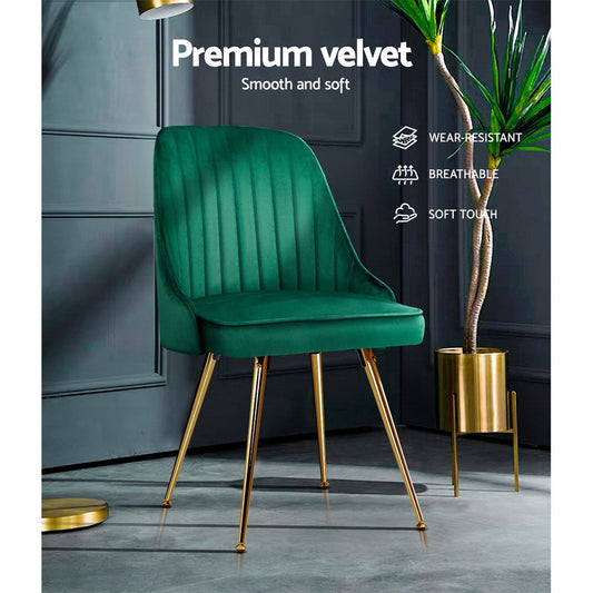 NNEDSZ Set of 2 Dining Chairs Retro Chair Cafe Kitchen Modern Metal Legs Velvet Green