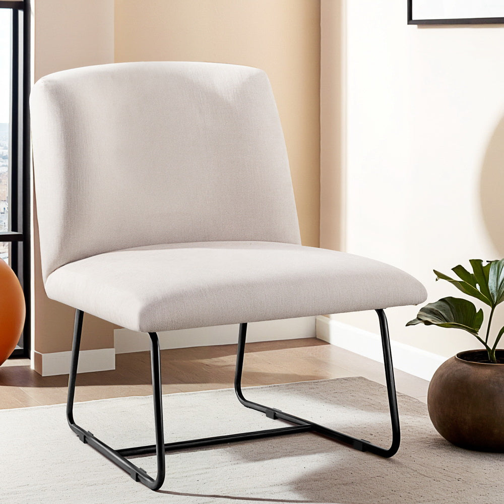 NNEDSZ Artiss Accent Chair Armless Armchair Sled Cross Leg Beige