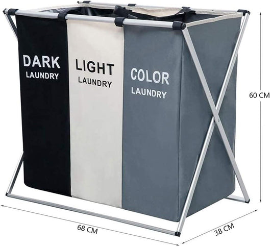 NNEDSZ 3 in 1 Large 135L Laundry Clothes Hamper Basket with Waterproof bags and Aluminum Frame (Multi)