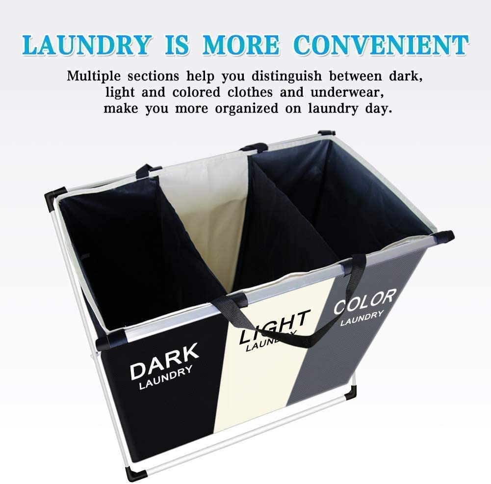 NNEDSZ 3 in 1 Large 135L Laundry Clothes Hamper Basket with Waterproof bags and Aluminum Frame (Multi)